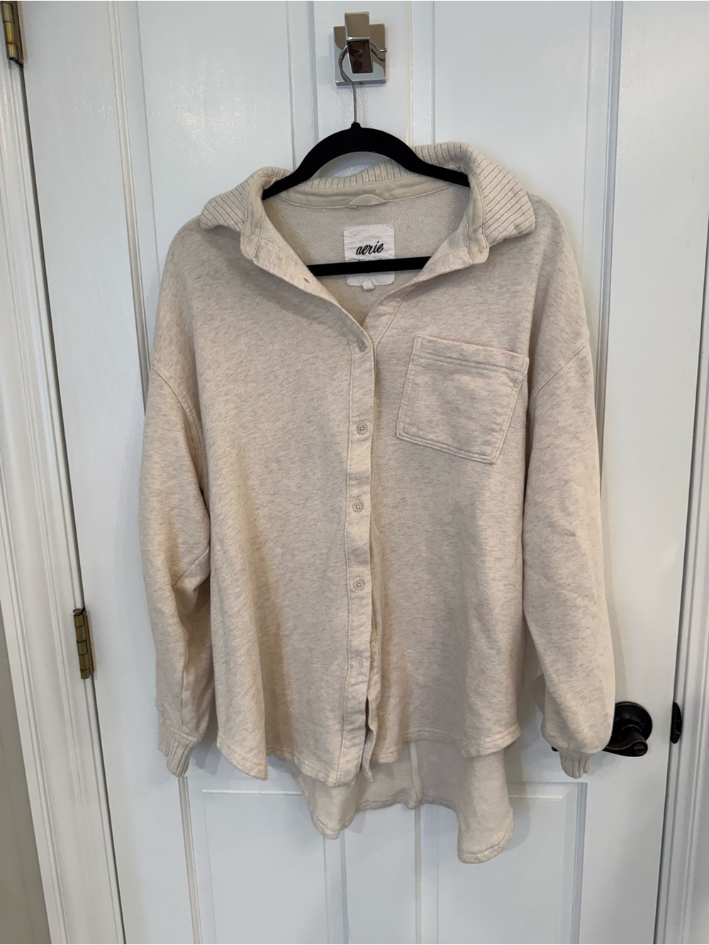 Aerie Cream Button-Up Cozy Sweater Shirt
